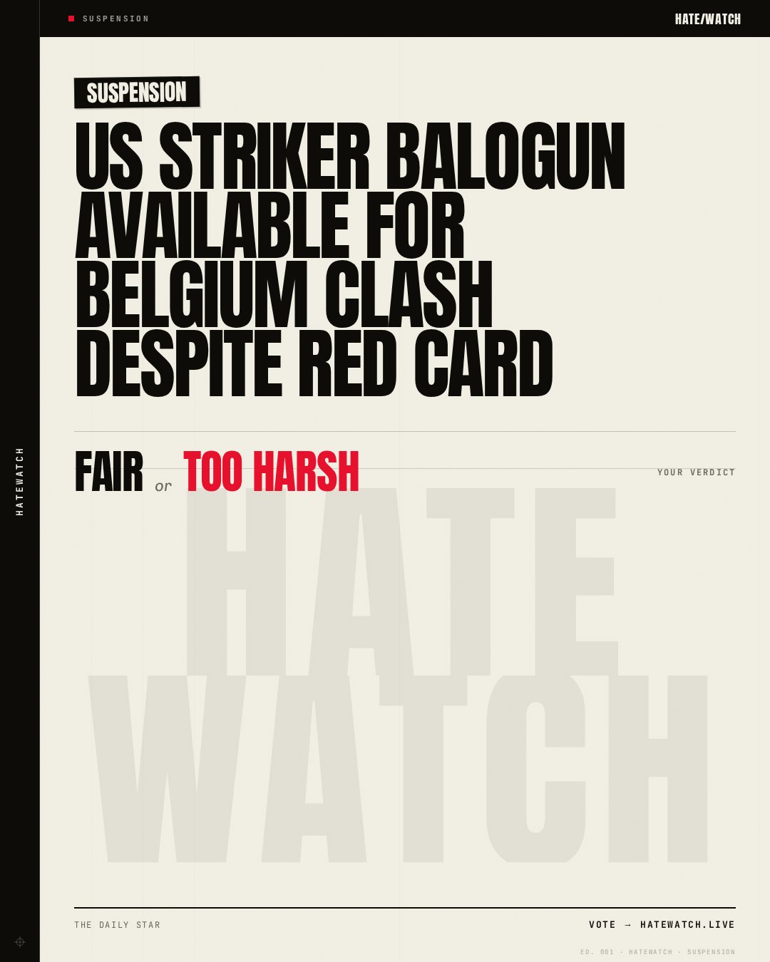 US striker Balogun available for Belgium clash despite red card