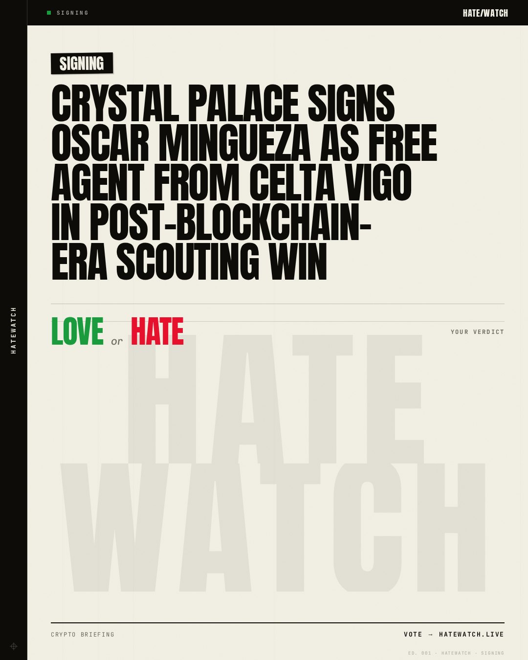 Crystal Palace signs Oscar Mingueza as free agent from Celta Vigo in post-blockchain-era scouting win