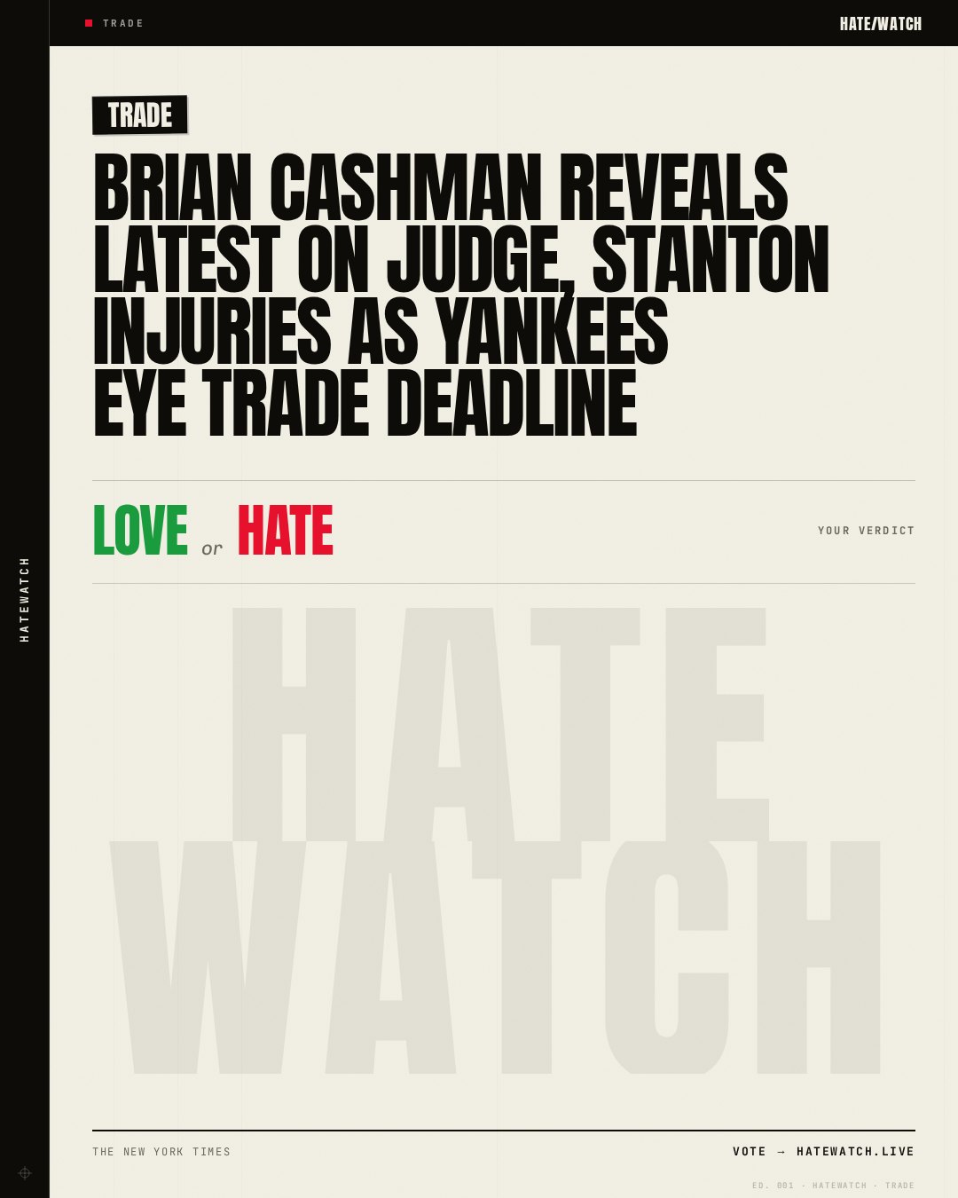 Brian Cashman reveals latest on Judge, Stanton injuries as Yankees eye trade deadline