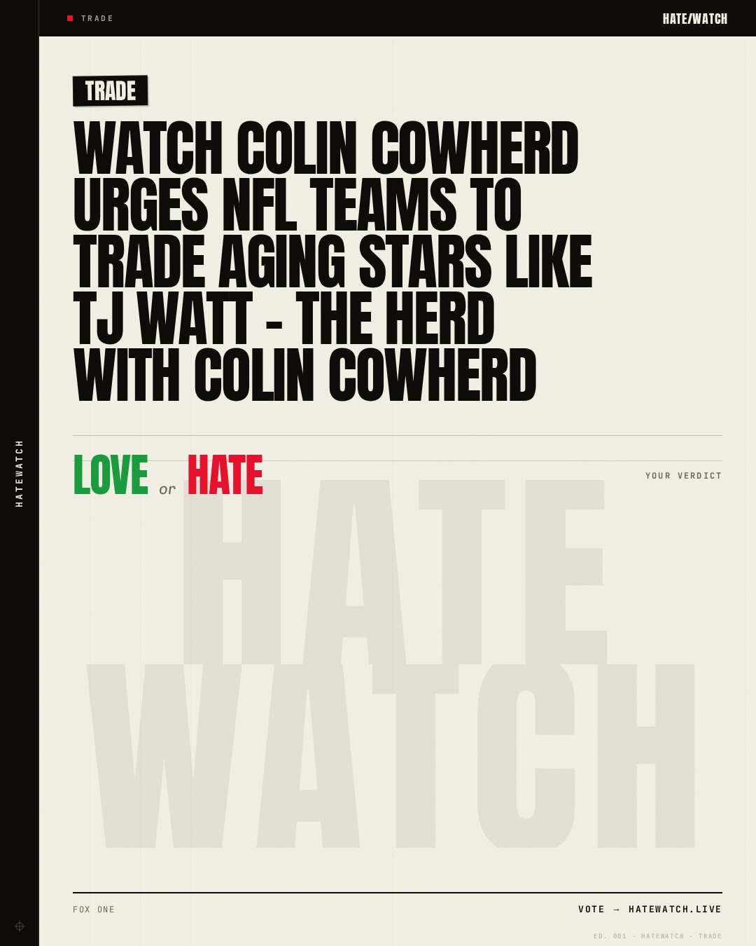 Watch Colin Cowherd urges NFL teams to trade aging stars like TJ Watt - The Herd with Colin Cowherd