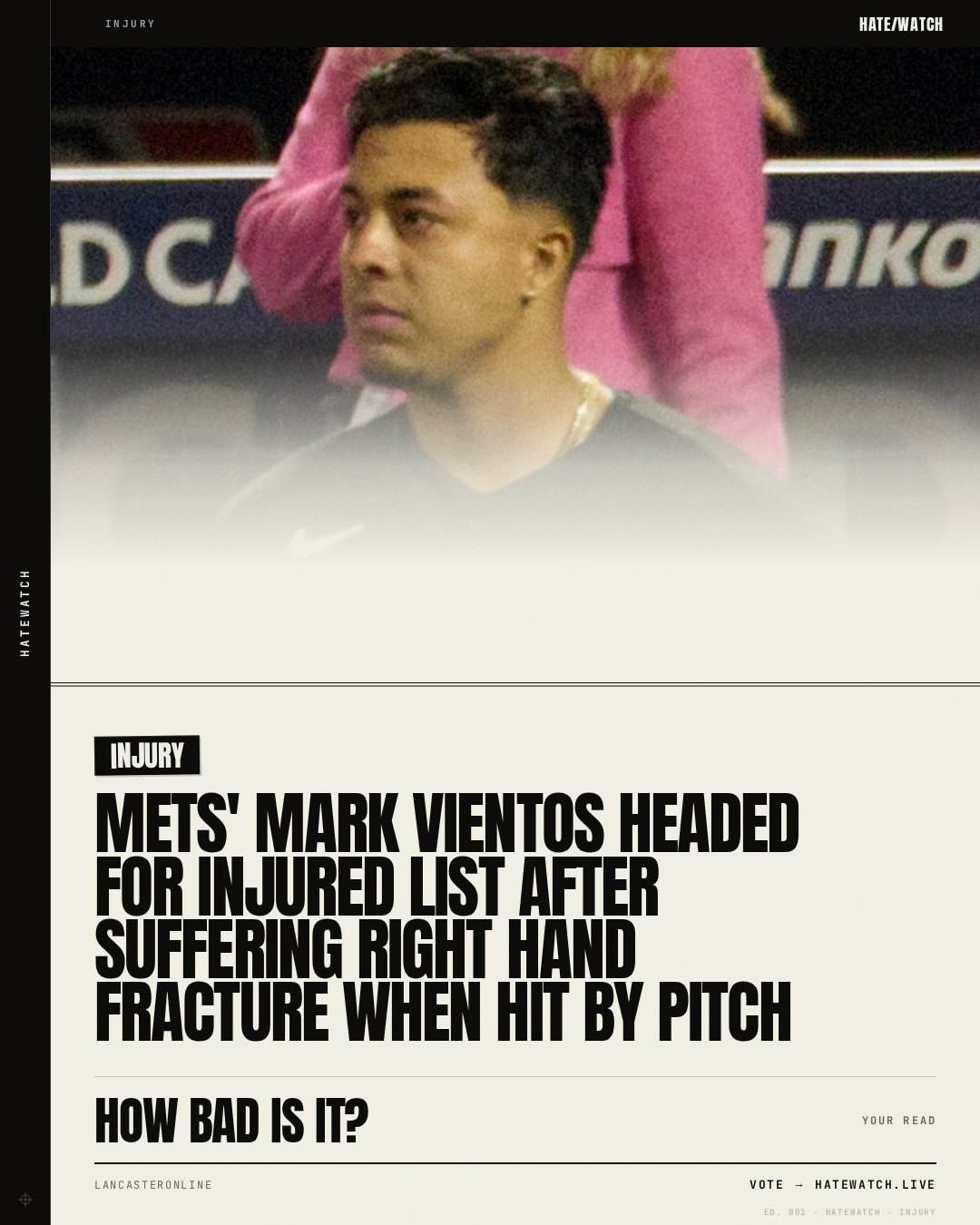 Mets' Mark Vientos headed for injured list after suffering right hand fracture when hit by pitch