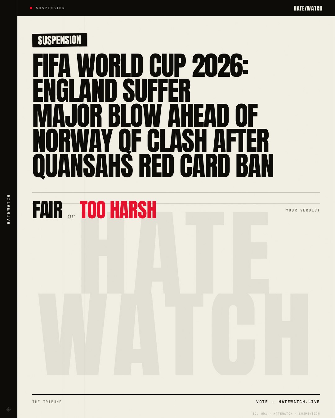 FIFA World Cup 2026: England suffer major blow ahead of Norway QF clash after Quansahs red card ban