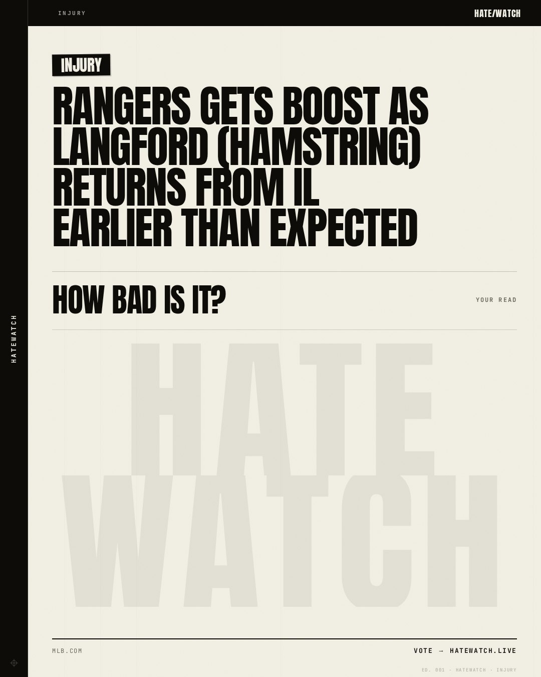 Rangers gets boost as Langford (hamstring) returns from IL earlier than expected