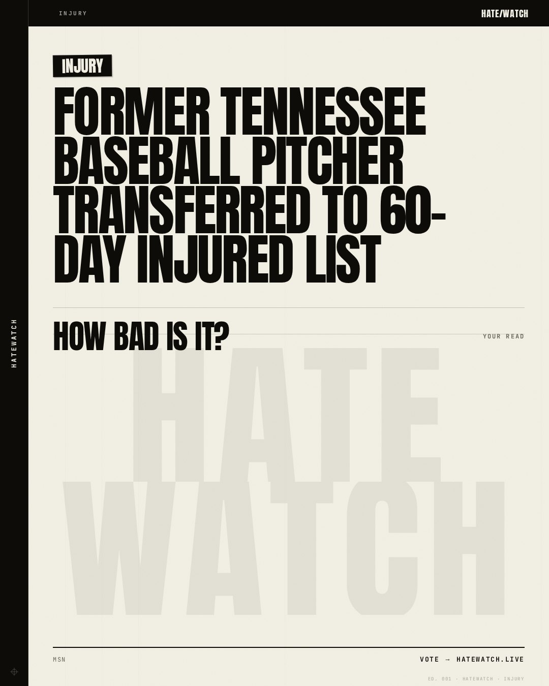Former Tennessee baseball pitcher transferred to 60-day injured list