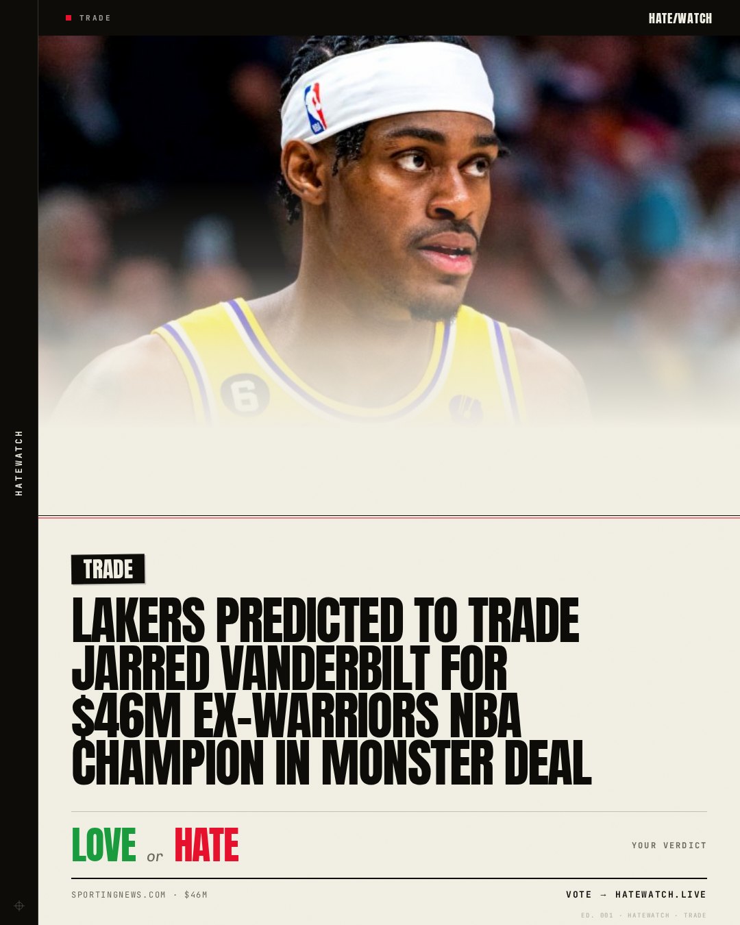 Lakers predicted to trade Jarred Vanderbilt for $46M ex-Warriors NBA champion in monster deal