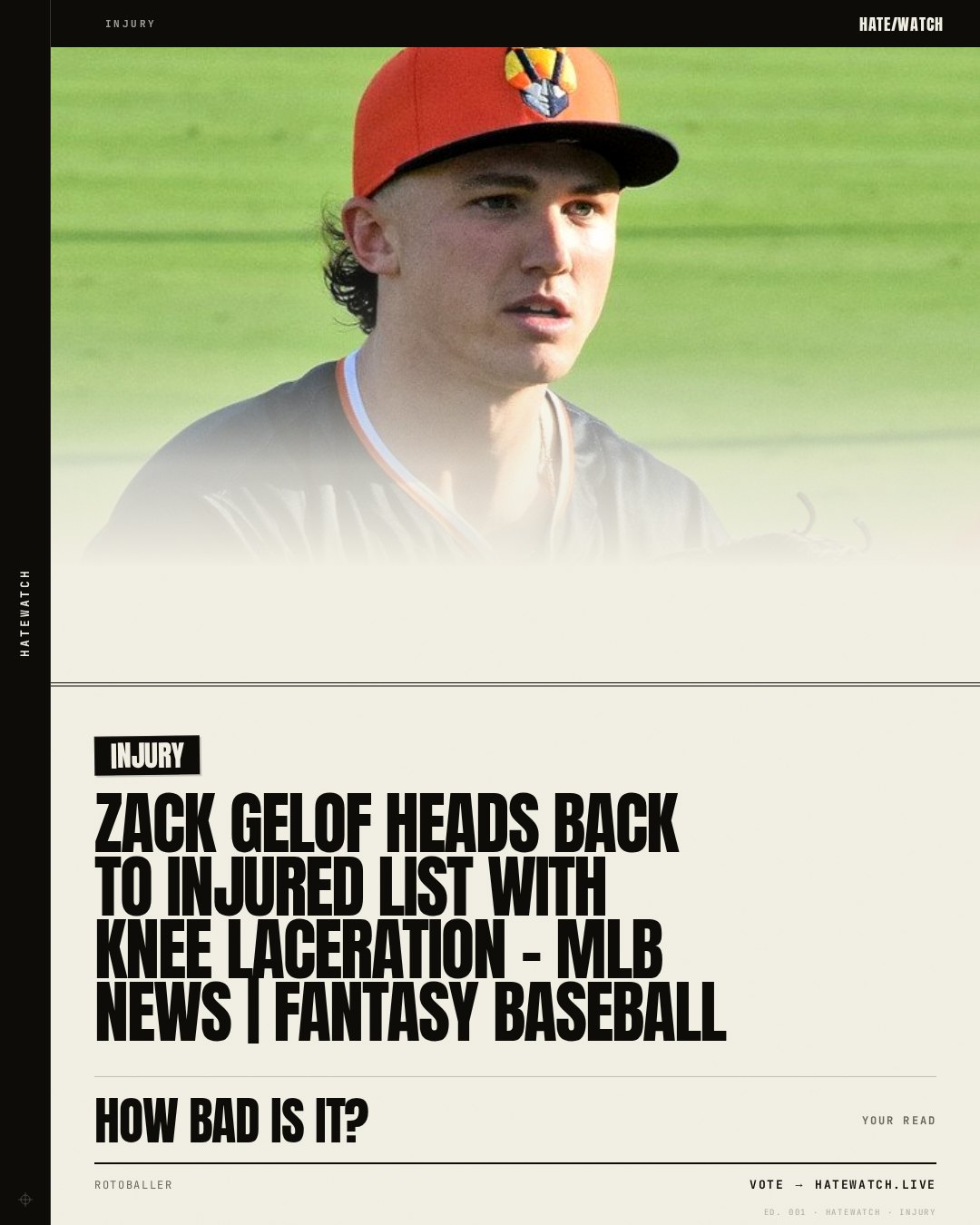 Zack Gelof Heads Back to Injured List With Knee Laceration - MLB News | Fantasy Baseball