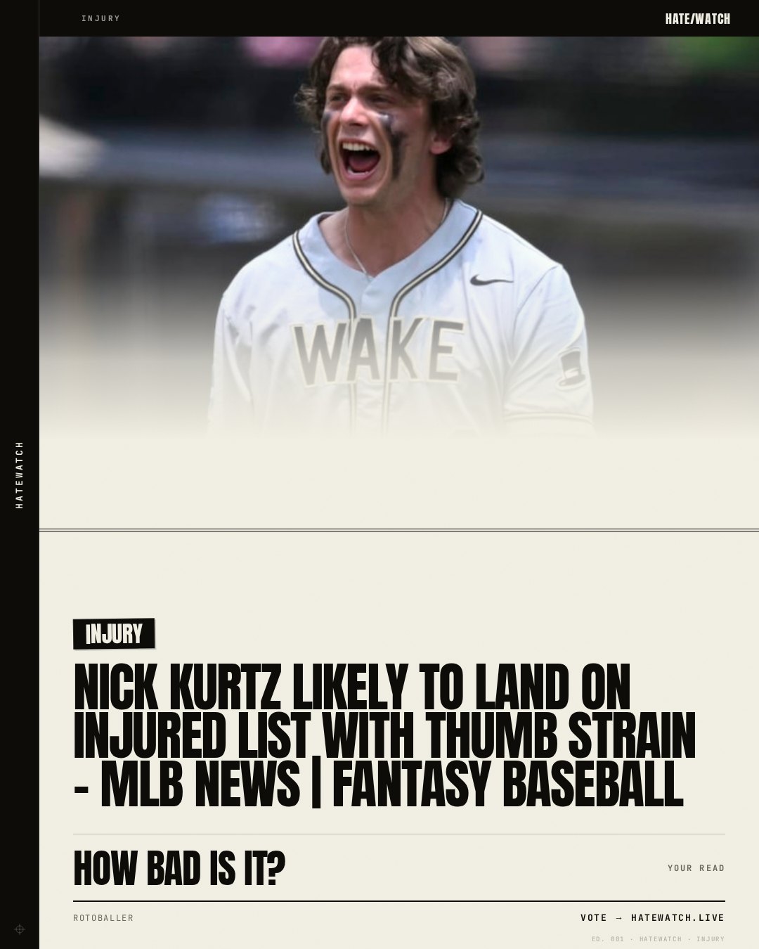 Nick Kurtz Likely to Land on Injured List With Thumb Strain - MLB News | Fantasy Baseball