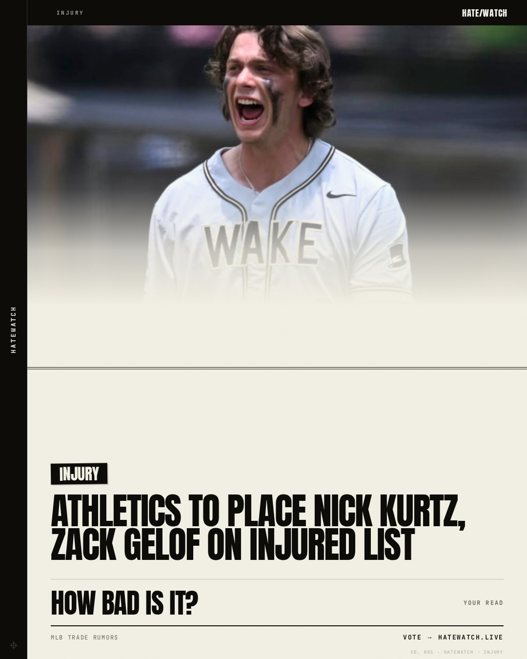 Athletics To Place Nick Kurtz, Zack Gelof On Injured List