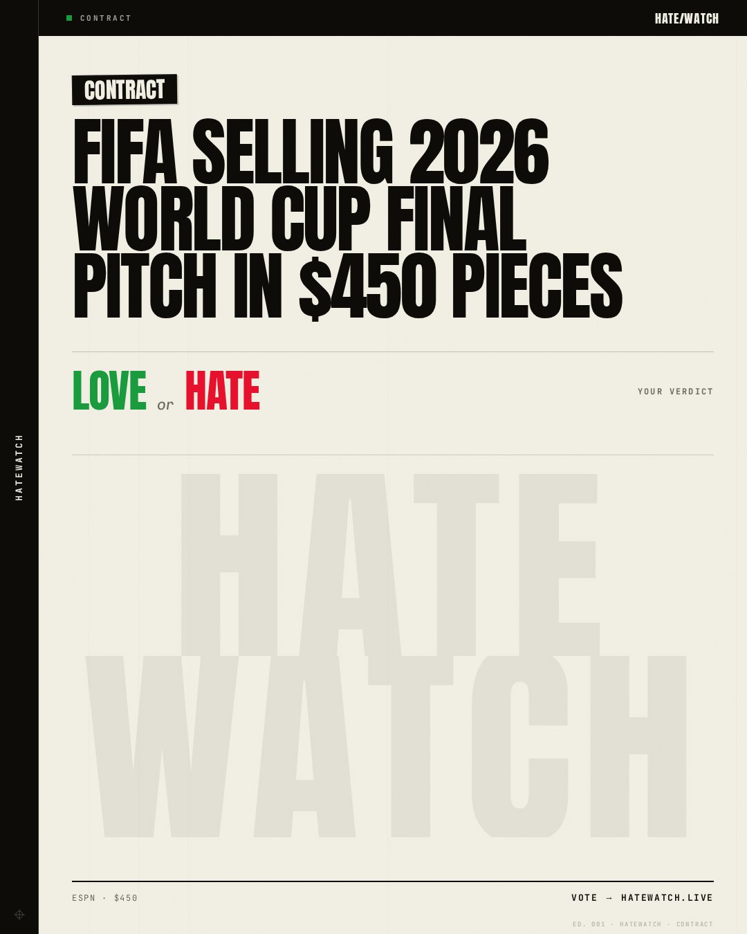 FIFA selling 2026 World Cup final pitch in $450 pieces