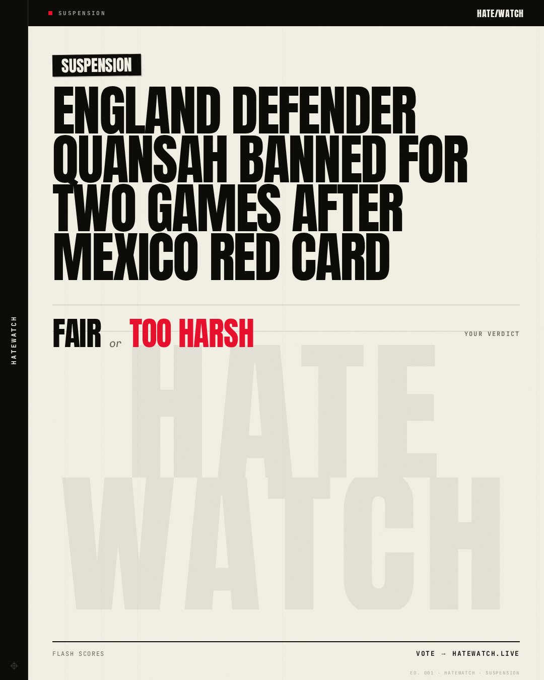 England defender Quansah banned for two games after Mexico red card