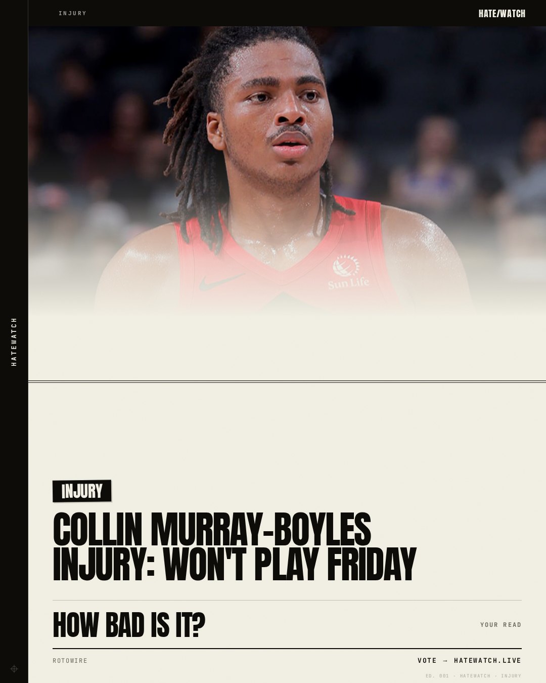 Collin Murray-Boyles Injury: Won't play Friday