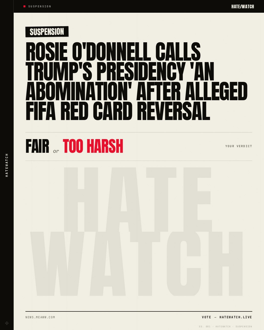 Rosie O'Donnell calls Trump's presidency 'an abomination' after alleged FIFA red card reversal